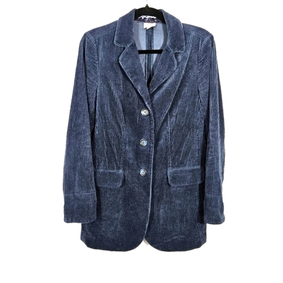 J.Jill Women's Blue Corduroy and Velvet Cuffs Oversized Long-line Jacket XSP - Picture 2 of 12